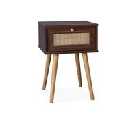 Table de chevet décor bois & cannage avec 1 tiroir - coloris bois foncé - Bohème