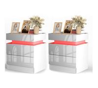 Table de Chevet DHHOZAMZ avec 2 tiroirs et éclairage LED RVB - Blanc