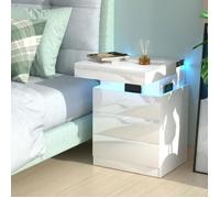 Table de Chevet - DHHOZAMZ - Blanc - 3 tiroirs - LED