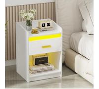 Table de Chevet - DHHOZAMZ - Chevet de lit Blanc avec 1 tiroir 1 Compartiment ouvert et RGB LED - 40x35x58 cm