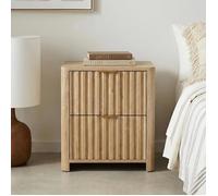 Table de Chevet ELLA H 50 cm Avec 2 Tiroirs en Bois Coloris Chêne, Façades Striées, Poignées en Métal, Table de Nuit Contemporaine