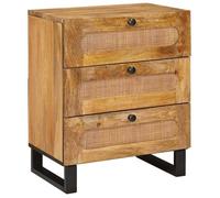 Table de chevet en bois de mangue - vidaXL - Naturel - 50x33x60 cm - Bois de mangue massif - 3 tiroirs