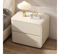 Table de Chevet en Bois Massif avec 2 tiroirs, Table de Nuit Moderne, Meuble de Chevet, Table d'appoint, revêtement en Cuir pour Chambres, dortoirs, Salons (Beige à Droite)