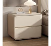 Table de Chevet en Bois Massif avec 2 tiroirs, Table de Nuit Moderne, Meuble de Chevet, Table d'appoint, revêtement en Cuir pour Chambres, dortoirs, Salons (Naturel + Beige à Gauche)