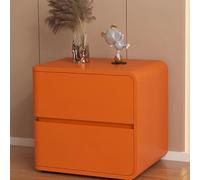 Table de Chevet en Bois Massif avec 2 tiroirs, Table de Nuit Moderne, Meuble de Chevet, Table d'appoint, sellerie Cuir pour Chambres, dortoirs, Salons (Orange à Droite)