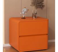 Table de Chevet en Bois Massif avec 2 tiroirs, Table de Nuit Moderne, Meuble de Chevet, Table d'appoint, sellerie Cuir pour Chambres, dortoirs, Salons (Orange à Gauche)