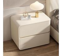 Table de Chevet en Bois Massif avec 2 tiroirs, Table de Nuit Moderne, Meuble de Chevet, Table d'appoint, revêtement en Cuir pour Chambres, dortoirs, Salons (Beige à Gauche)