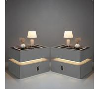 Table de chevet en bois massif avec verrouillage par mot de passe et fonction de charge, haut-parleurs LED, design moderne pour le rangement et l'organisation de la chambre à coucher