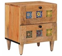 Table de Chevet en Bois Massif Mango 40x33,5x46 cm Marron Chaud, Armoire Tiroir pour Chambre à coucher, Dos Fermé, Assemblage Requis