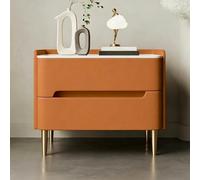 Table De Chevet En Bois Pour Chambre à Coucher, Comptoir En Ardoise, Avec Doubles Tiroirs De Rangement, Table D'appoint Moderne Pour Chambre/salon, Support En Métal Orange 40x40x47cm/15.7x15.7x18.5in