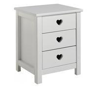 Vipack Table de chevet Amor – en bois, 3 tiroirs – Blanc