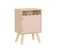 Table de chevet enfant décor bois rose 1 porte. pieds bois de pin - 34 x 23.5 x 52 cm - Azur