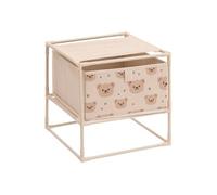 Atmosphera - Table de Chevet Enfant tissa 1 tirroir Beige imprimé Ourson 30,5x30,5x31 cm