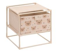 Atmosphera - Table de Chevet Enfant tissa 1 tirroir Beige imprimé Ourson 30,5x30,5x31 cm