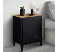 IDMarket Table de chevet Ester 1 porte métal noir plateau façon hêtre - design industriel