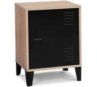 IDMarket Table de chevet ESTER effet bois 1 porte métal noir design industriel