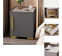 Table de chevet et coffre-fort tout-en-un, table de nuit LED avec station de charge, tiroir intelligent, table de nuit moderne pour chambre à coucher, bureau (couleur : gris foncé, taille standard (1