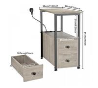 Table de Chevet Étroite PIPIPOXER,2 Tiroirs,Avec Multiprise et Rangement,Table d’Appoint pour Petit Espace 30x60x61 cm Chêne