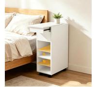 Table de Chevet étroite PIPIPOXER,Table d'appoint sur roulettes 25x45x70cm,Avec tiroirs et Compartiments Ouverts,Blanc