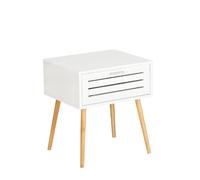 Wenko Table de nuit / bout de canapé Finja avec tiroir, pied bambou MDF blanc 45×50×38 cm
