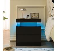 Table de chevet Fortuna Lai avec éclairage LED, moderne, avec 2 tiroirs, pour chambre à coucher (noir)