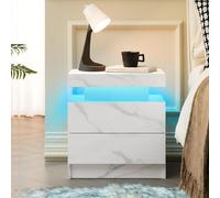 Table de chevet Fortuna Lai avec éclairage LED, style moderne, 2 tiroirs, pour chambre à coucher (blanc pierre)