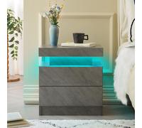 Table de chevet Fortuna Lai avec éclairage LED, style moderne, 2 tiroirs, pour chambre à coucher (gris foncé)