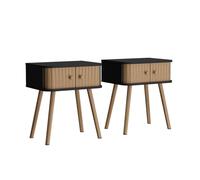 Vicco Table de Chevet Germo Anthracite/Bambou | Lot de 2, convient comme table de chevet ou table d’appoint