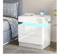 Table de chevet Haute Brillance avec LED Lumières - DHHOZAMZ - 2 Tiroirs - Table de Nuit Meuble de chambre - 45 x35x52cm