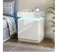Table de chevet Haute Brillance avec LED Lumières - DHHOZAMZ - 3 Tiroirs - Table de Nuit Meuble de chambre - 45 x35x61cm