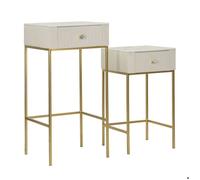 Tables hautes carrées, lot de 2, en velours crème, ø 45 x 90-40 x 70 cm