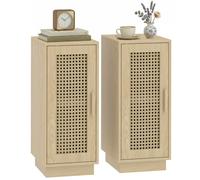 Table de chevet - HOMCOM - lot de 2, étagère réglable, style bohème - bois, résine tressée - 25 x 30 x 60 cm - naturel