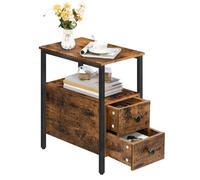 Table de Chevet - HOOBRO - 2 Tiroirs - Style Industriel - Petit Espace - Brun Rustique