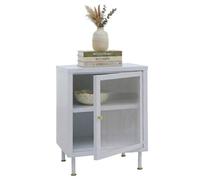 Table de chevet HWC-O87, table d'appoint, armoire, rangement industriel en métal et verre osier 55 x 41 x 41 cm blanc