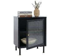Table de chevet HWC-O87, table d'appoint, armoire, rangement industriel en métal et verre osier 55 x 41 x 41 cm noir