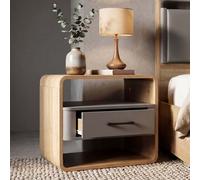 Table de chevet HWC-P43, commode de chevet, tiroir en MDF 40 x 48 x 44 cm aspect chêne Rivera, gris foncé