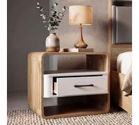 Table de chevet HWC-P43, commode de chevet, tiroir en MDF 40 x 48 x 44 cm aspect chêne Wotan, blanc