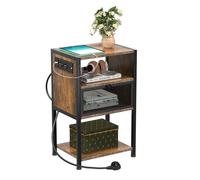 Table de Chevet Industriel - LDSZXNE - Bois et Métal - 1 niche et 2 Étagère de Rangement