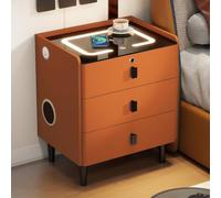 Table de Chevet Intelligente à Charge Sans fil, 3 Tiroirs et Audio | Serrure D'empreinte Digitale, Éclairage 3 Couleurs, Port USB, Meuble PU Résistant aux Griffes pour Chambre(Orange,50cm/20in)