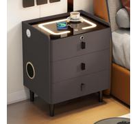 Table de Chevet Intelligente à Charge Sans fil, 3 Tiroirs et Audio | Serrure D'empreinte Digitale, Éclairage 3 Couleurs, Port USB, Meuble PU Résistant aux Griffes pour Chambre(Black,50cm/20in)