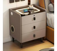 Table de Chevet Intelligente à Charge Sans fil, 3 Tiroirs et Audio | Serrure D'empreinte Digitale, Éclairage 3 Couleurs, Port USB, Meuble PU Résistant aux Griffes pour Chambre(Brown,40cm/16in)