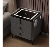Table de chevet intelligente avec 3 tiroirs, haut-parleur Bluetooth, chargement sans fil, verrouillage d'empreintes digitales, lumière LED 3 couleurs, meubles modernes gris foncé pour chambre à