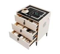 Table de chevet intelligente avec fonction de charge, 3 tiroirs, LED et USB | Verrouillage d'empreintes digitales, haut-parleur Bluetooth, lumière ambiante 3 couleurs, dimensions 50 x 40 x 59 cm