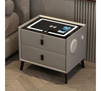 Table de chevet intelligente moderne - Table de chevet à chargement sans fil, équipée d'un éclairage LED, d'un haut-parleur Bluetooth et d'un verrou d'empreintes digitales-Solid Wood (Light Gray)||L40