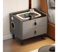 Table de Chevet Intelligente, Table de Nuit Charge avec Enceinte LED | Table de Chevet à Serrure Empreinte Digitale à Deux Tiroirs, pour Chambre et Dortoir(Gray,35cm/14in)