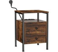 Table de chevet - LDSZXNE - Style industriel - 2 tiroirs - Prise et port USB - Marron
