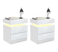 Table de chevet LED avec 2 tiroirs - DHHOZAMZ - Blanc - 45x35x52cm