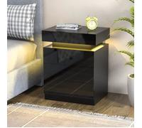 Table de Chevet LED - DHHOZAMZ - 3 Tiroirs - 16 Couleurs - Noir