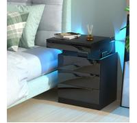 Table de Chevet LED - DHHOZAMZ - 3 tiroirs - Noir - 45x40x67cm
