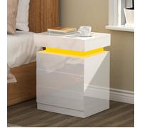 Table de Chevet LED - DHHOZAMZ - Blanc - 3 Tiroirs - 16 Couleurs Lumières